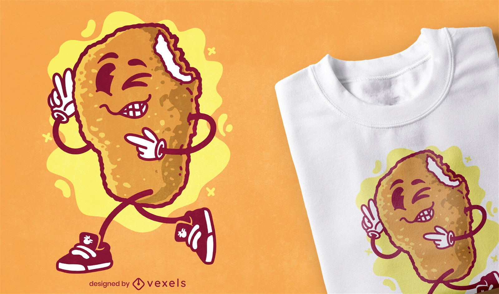 Design de t-shirt de comida de desenho animado de nugget de frango