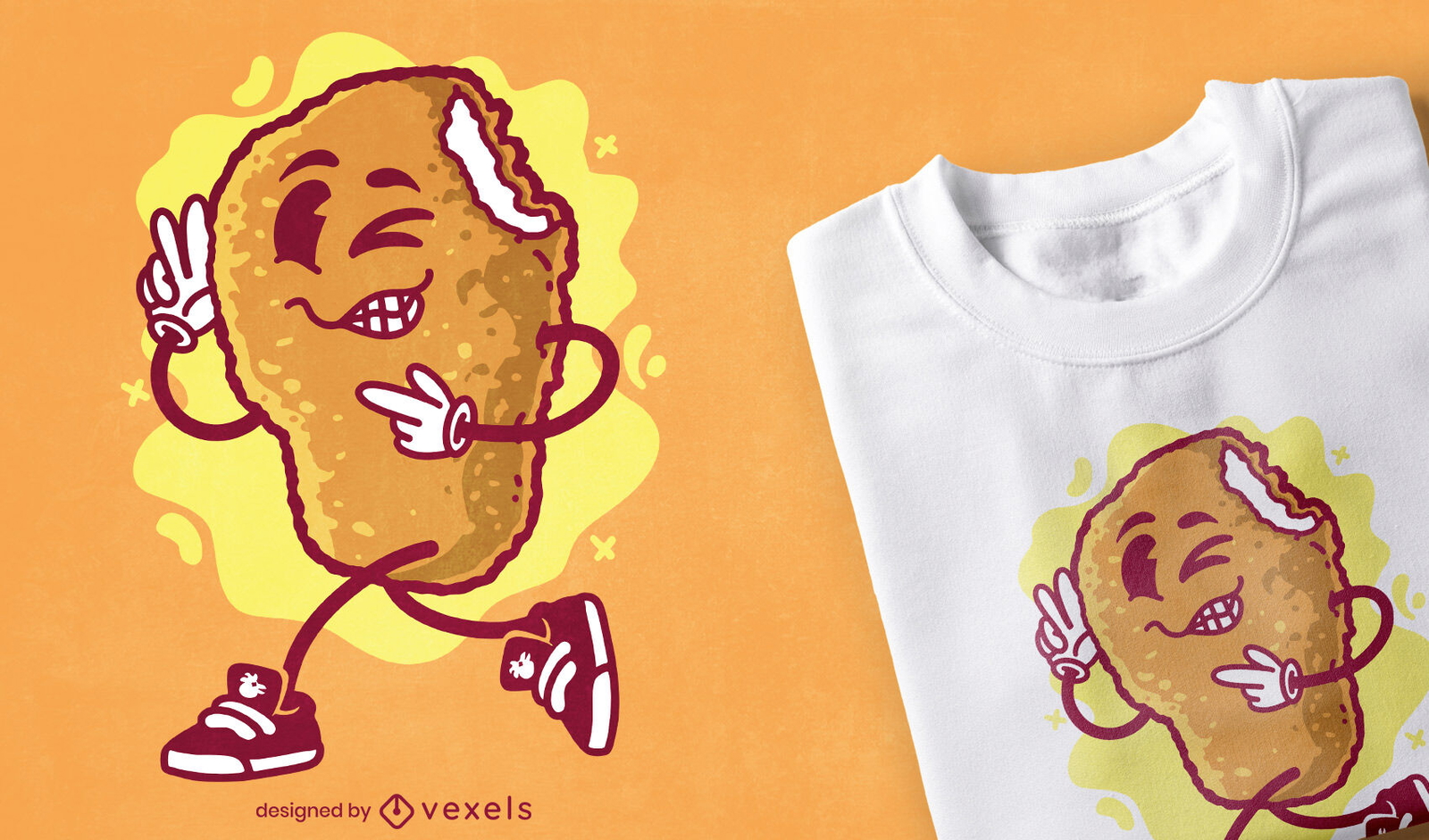 Diseño de camiseta de comida de dibujos animados de nugget de pollo