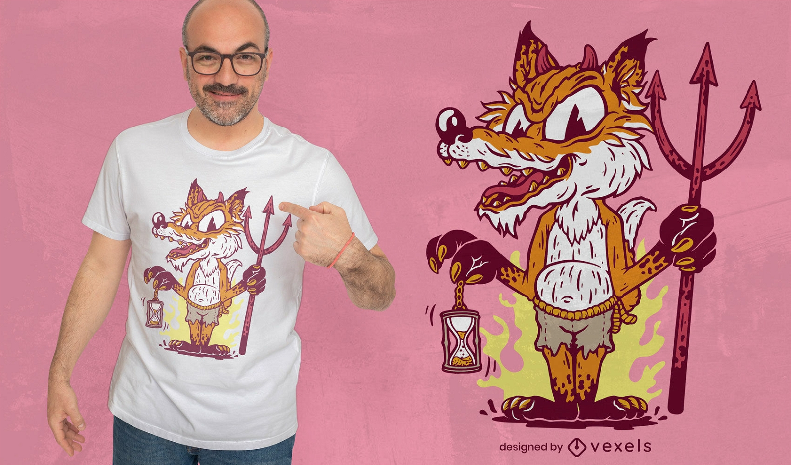 Design de t-shirt de desenho animado de animal de raposa diabo