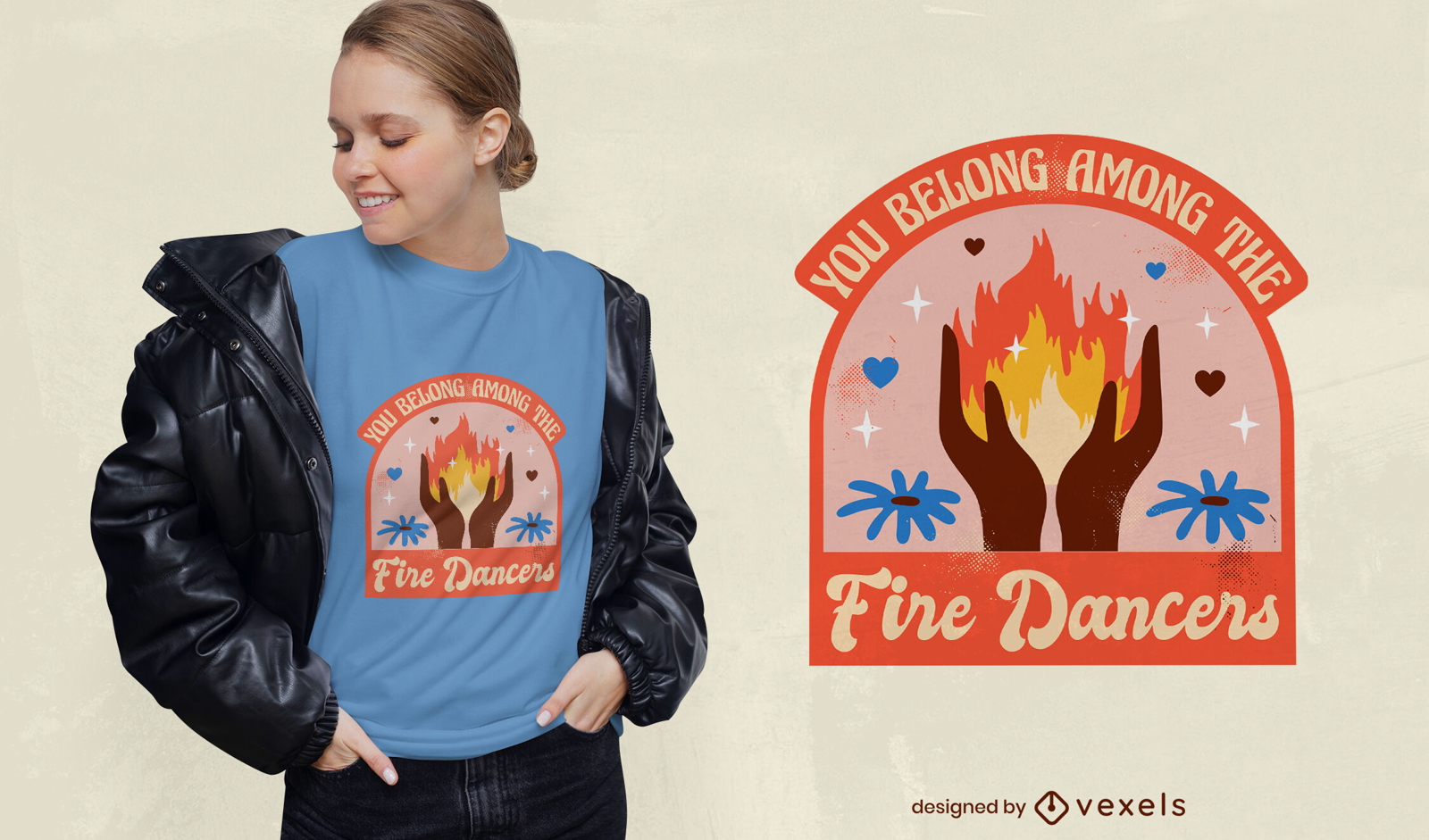 Hände halten Feuer Retro-T-Shirt-Design