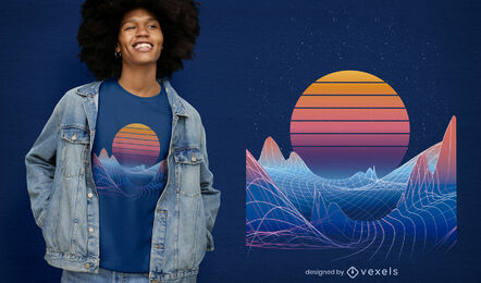 Synthwave-Sonnenuntergang-T-Shirt-Design