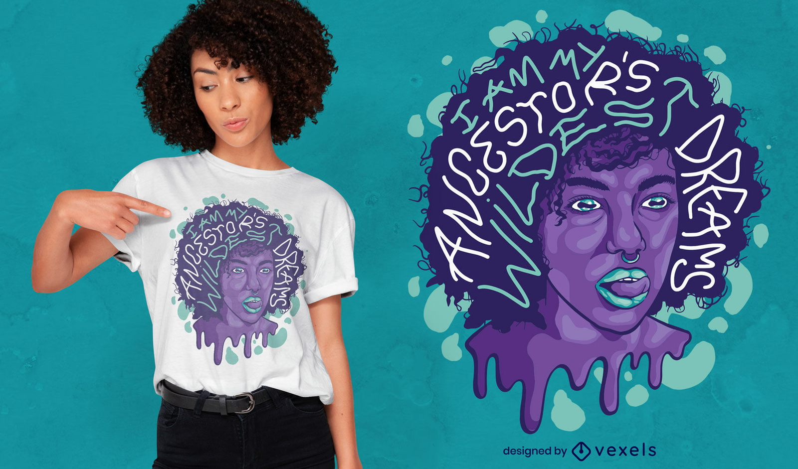 Citação de mulher africana em design de camiseta de cabelo