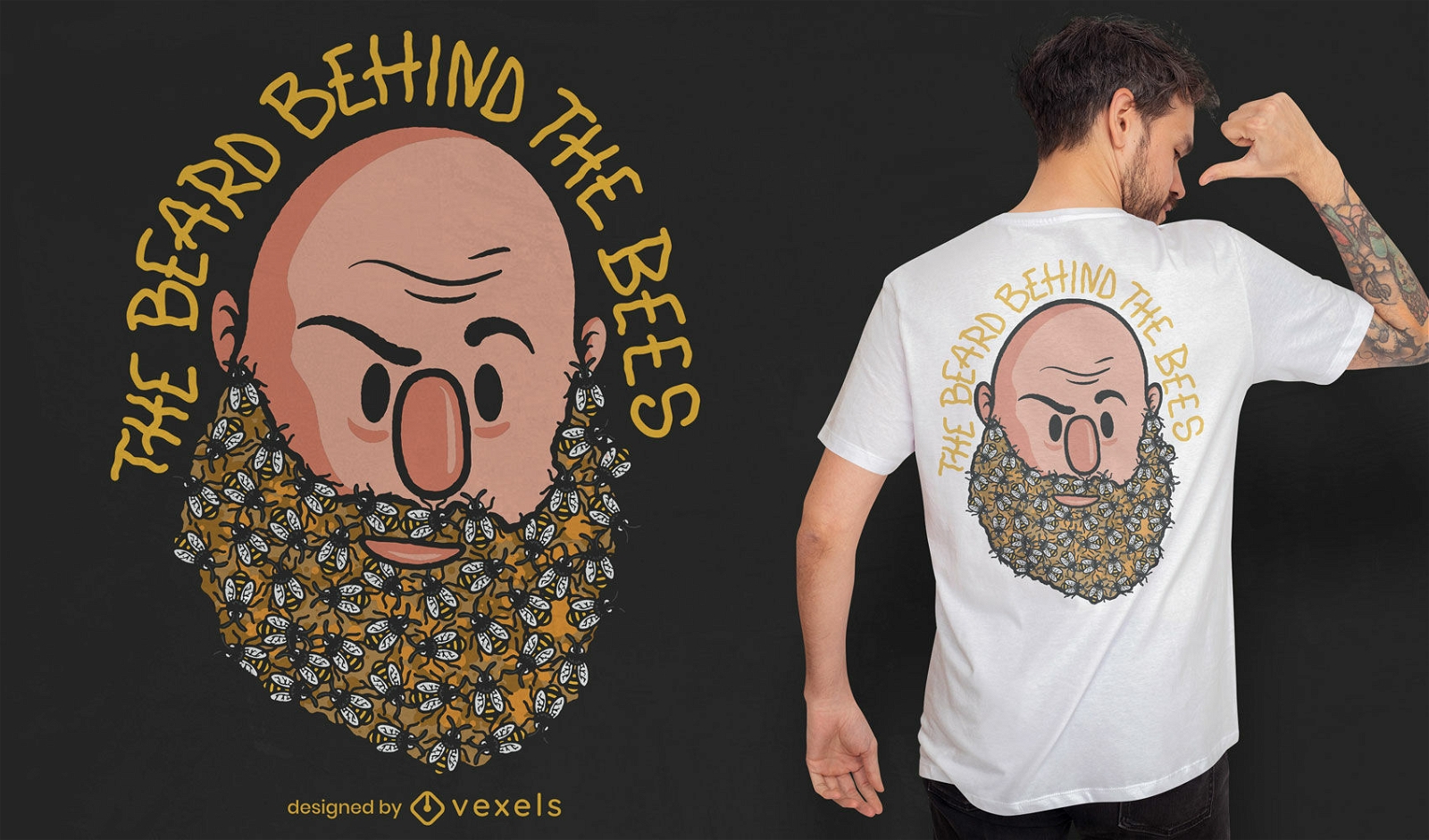 Bart mit Bienen-Cartoon-T-Shirt-Design