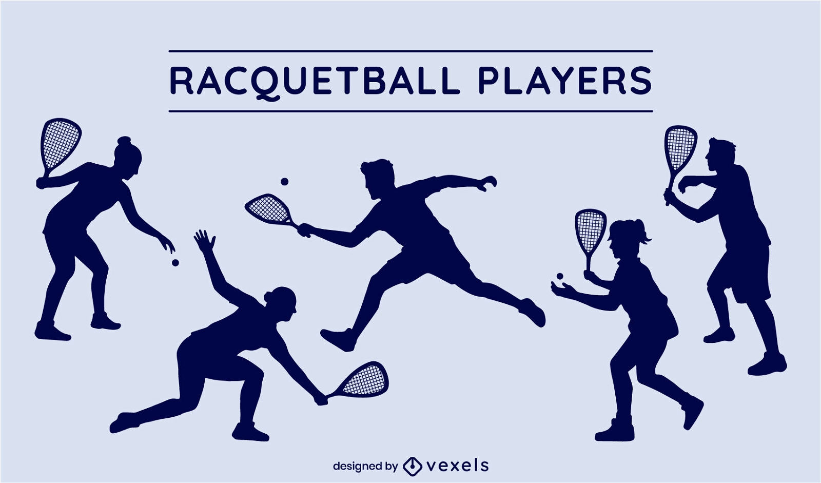 Racquetball players silhouettes set