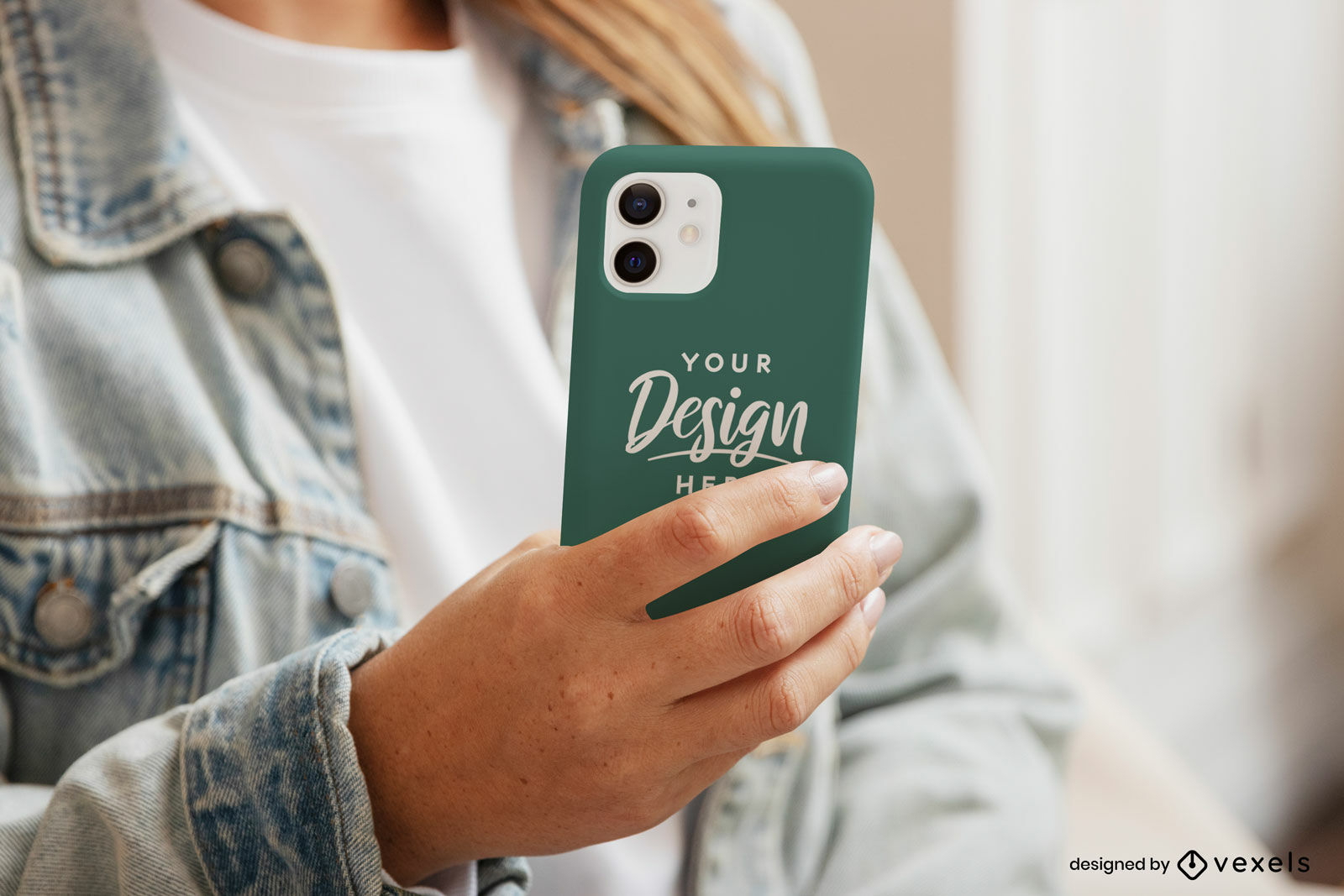 Girl holding a phone case mockup design