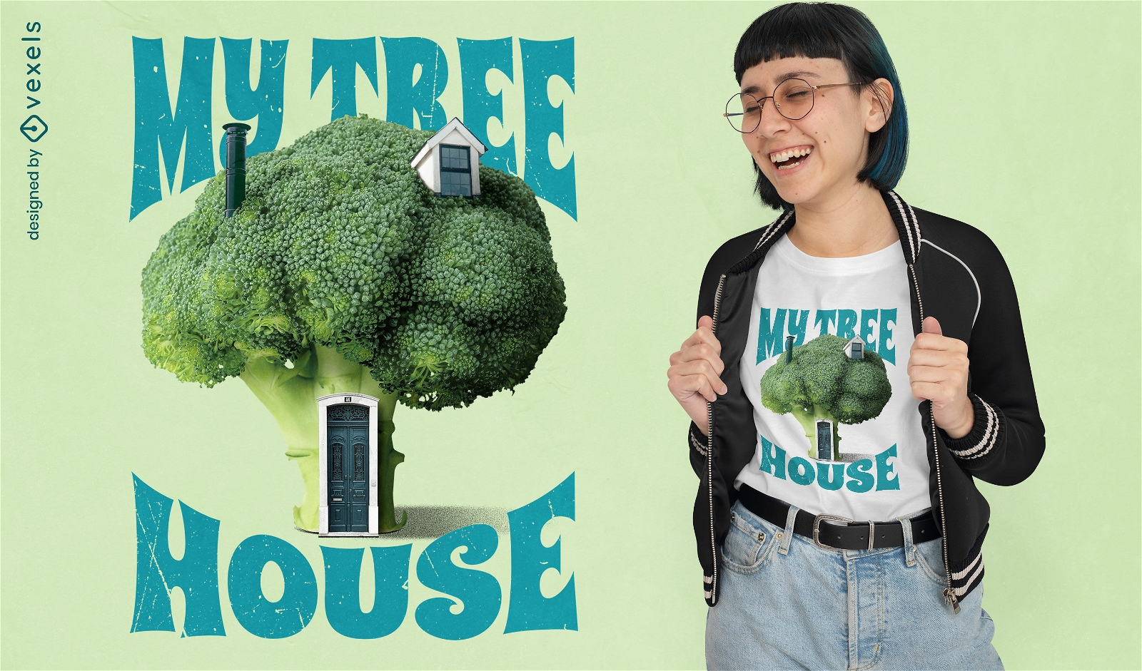 El diseño de camiseta psd de la casa del árbol de brócoli.