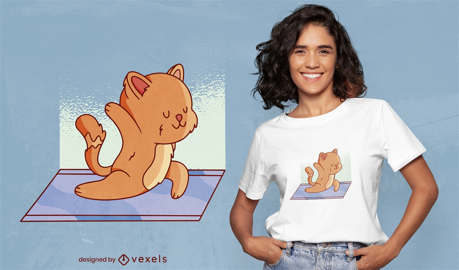 Gato animal haciendo dise?o de camiseta de yoga.