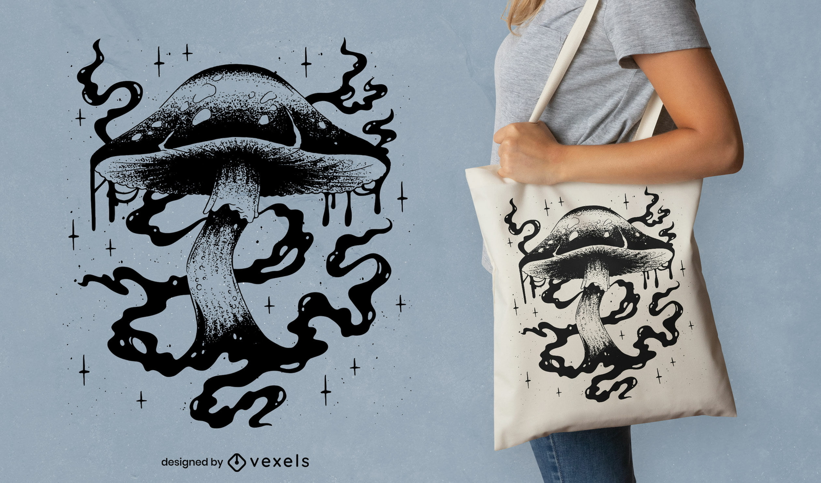 Diseño de bolso tote de hongos místicos