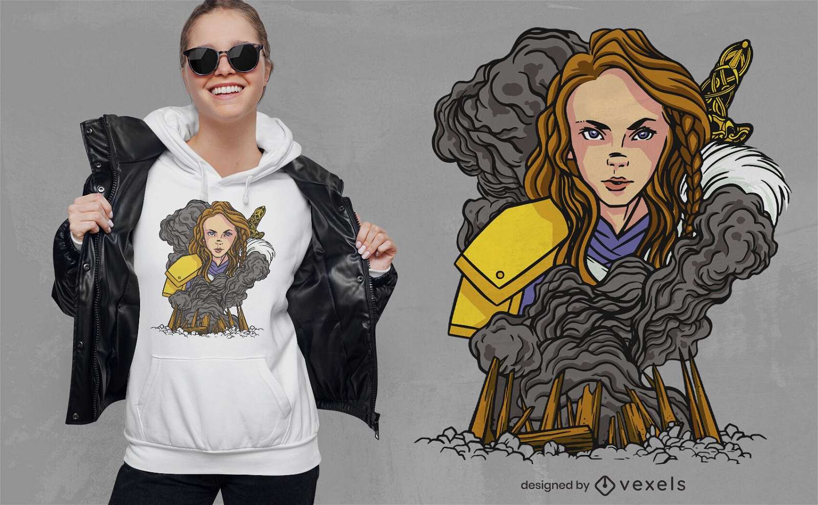 Diseño de camiseta de mujer guerrera vikinga
