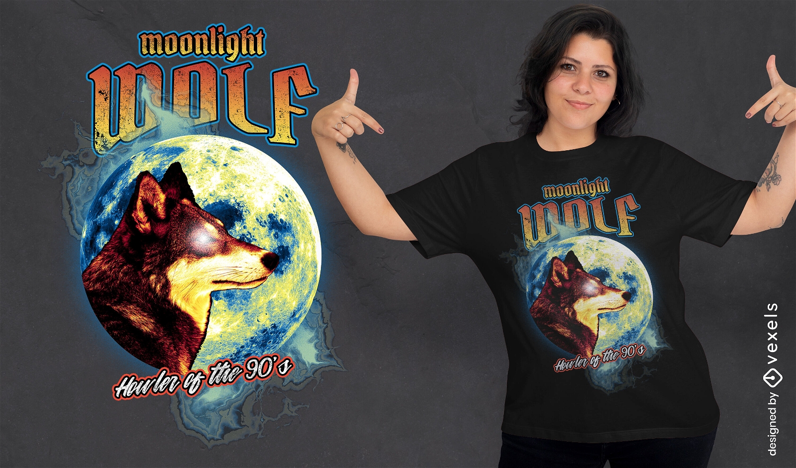90's wolf psd t-shirt design