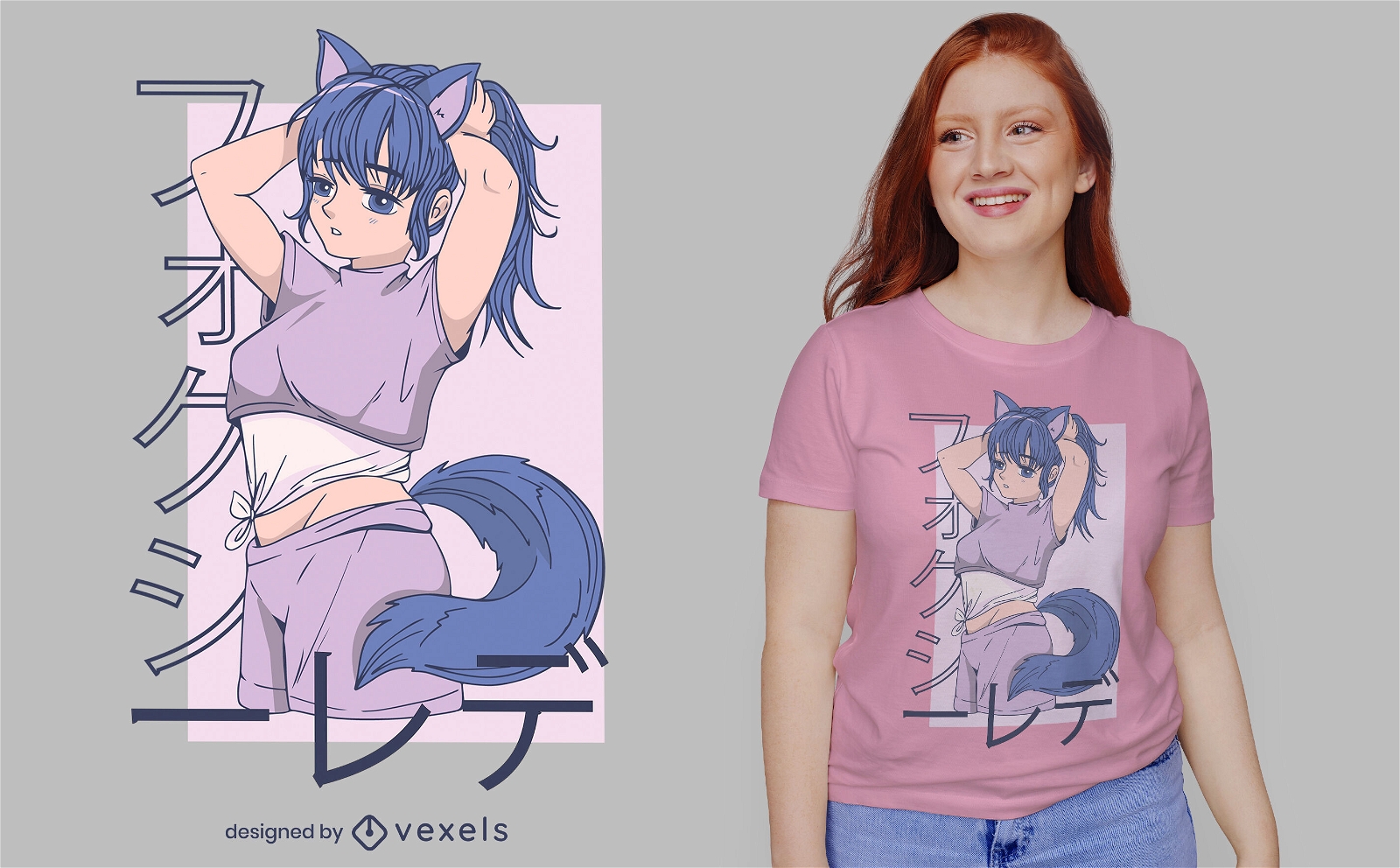 Diseño de camiseta de animal de anime de chica zorro
