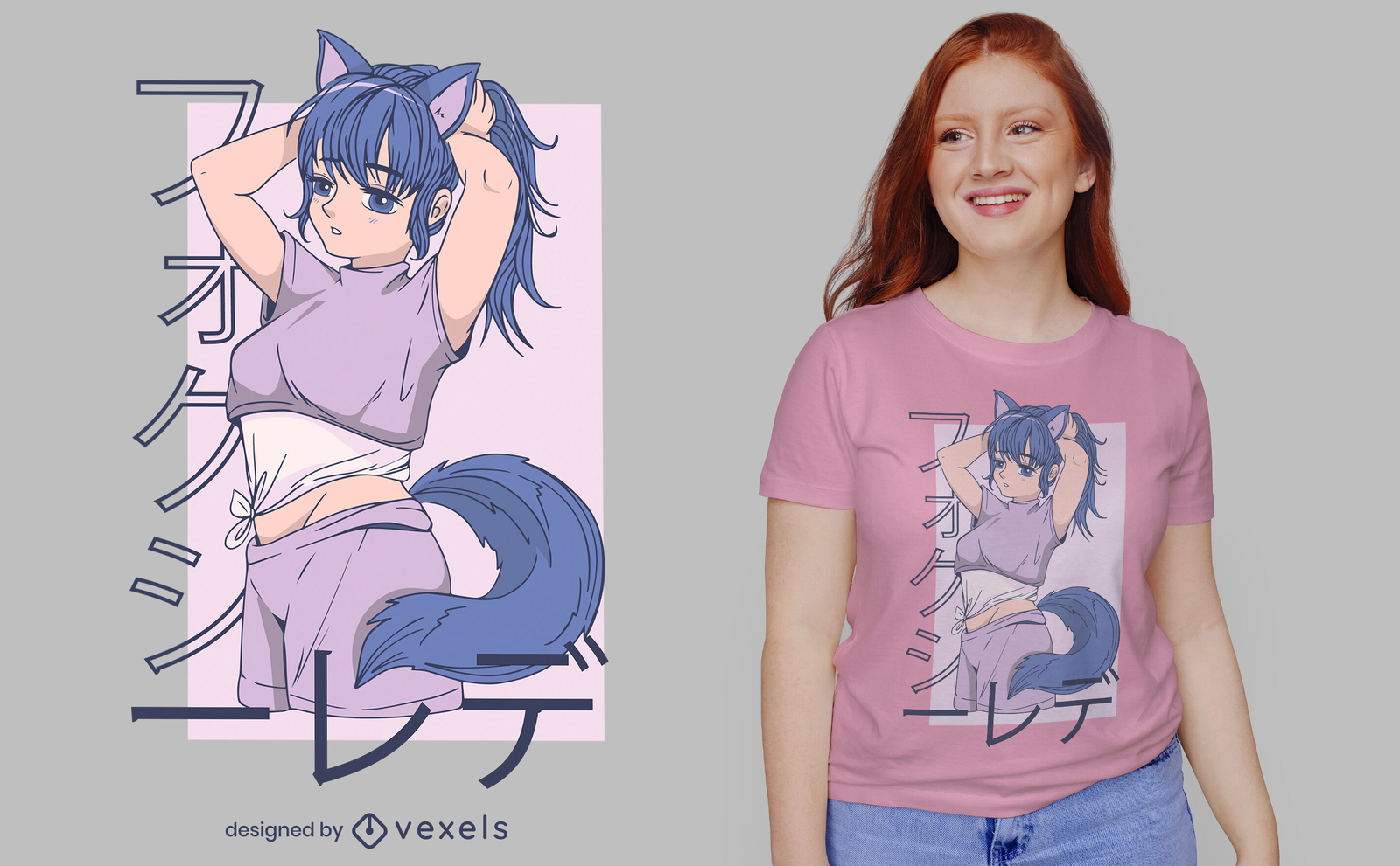 Fuchs Mädchen Anime Tier T-Shirt Design