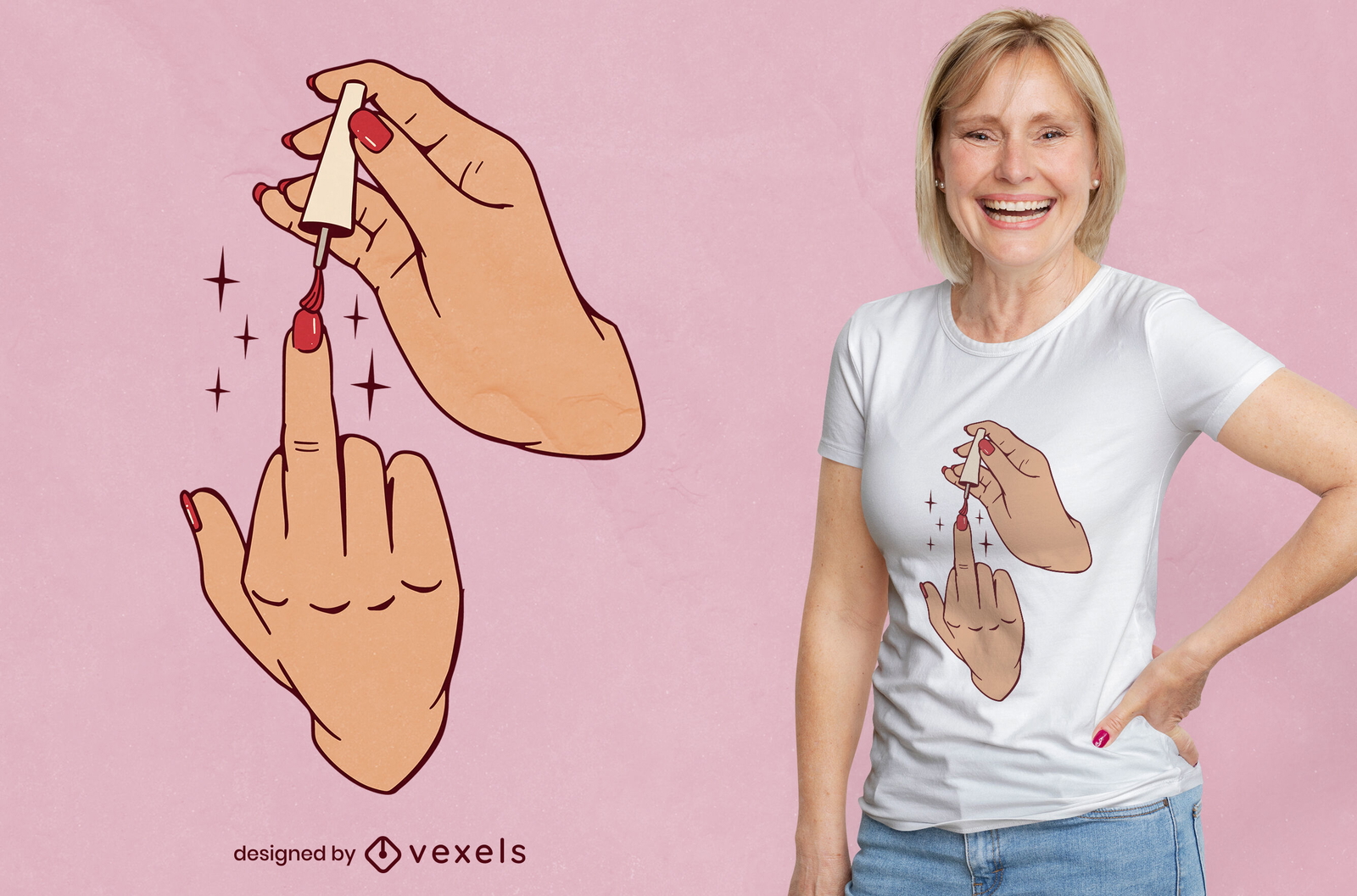 T-Shirt-Design für Mittelfinger und Nagellack