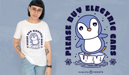 Diseño de camiseta de ecología de pingüinos de autos eléctricos.