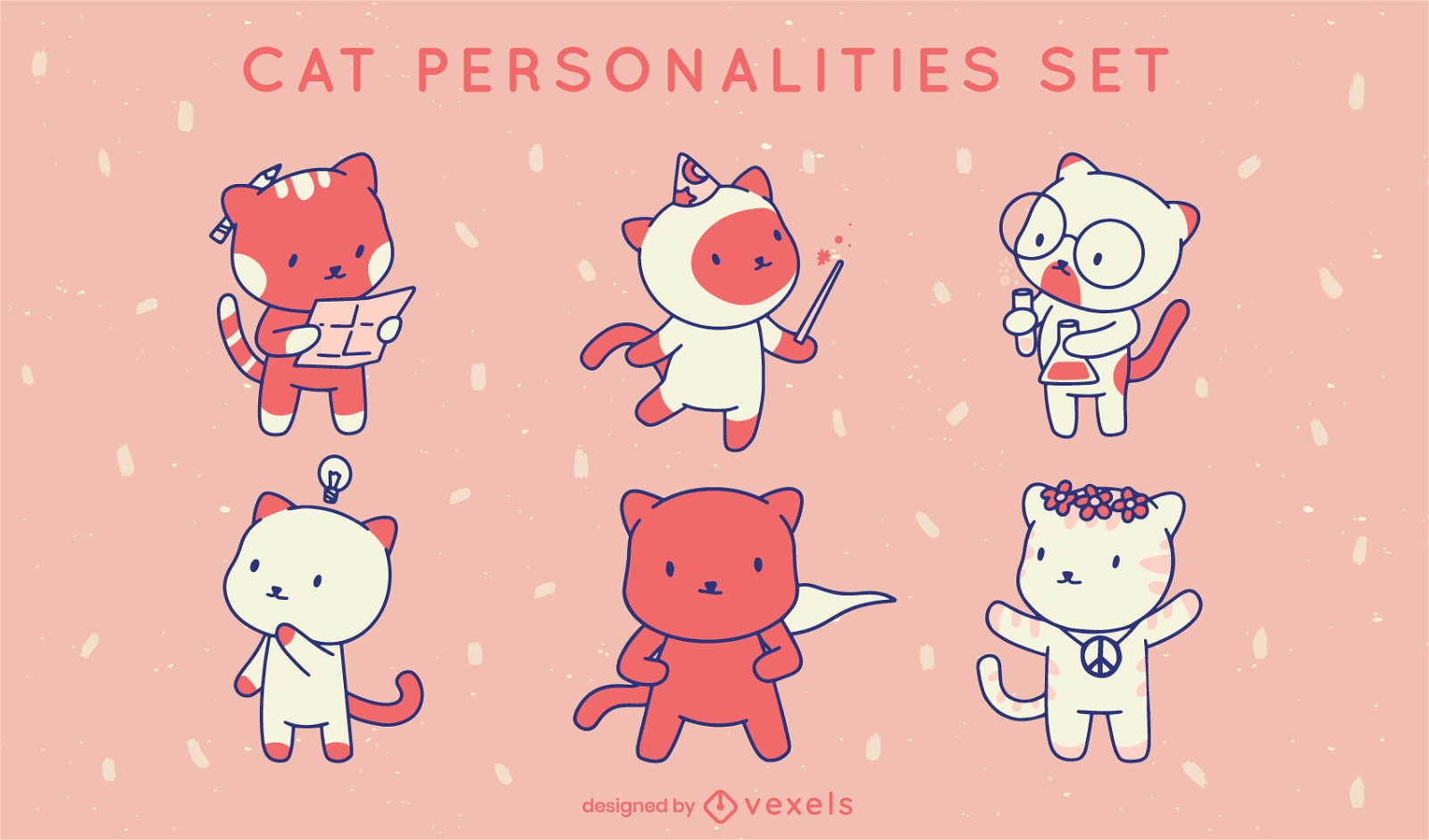 Conjunto de caracteres de personalidades de gato