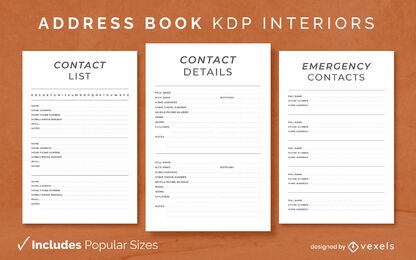 Address book diary template KDP interior design
