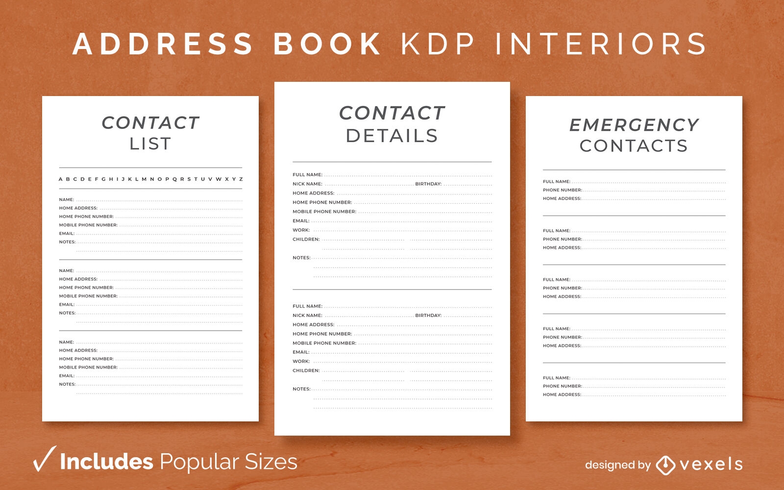Modelo de diário de catálogo de endereços KDP design de interiores