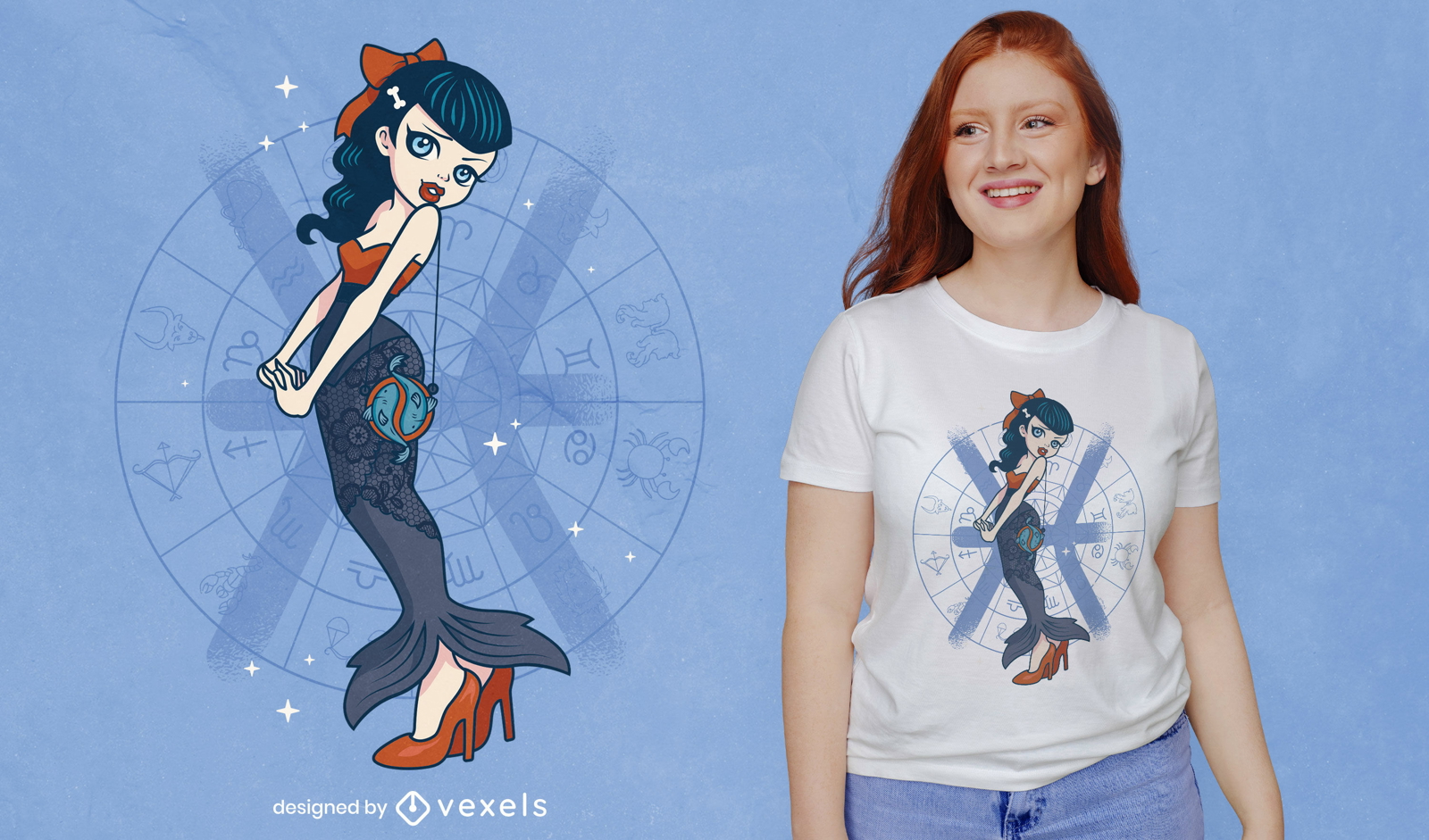 Signo de Peixes pin up design de t-shirt de menina