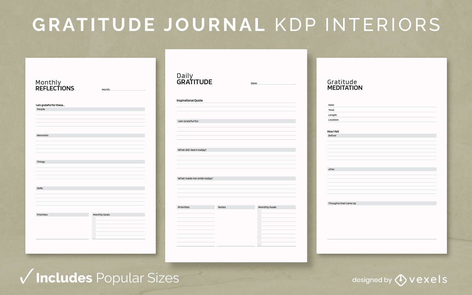 Gratitude journal diary design template KDP