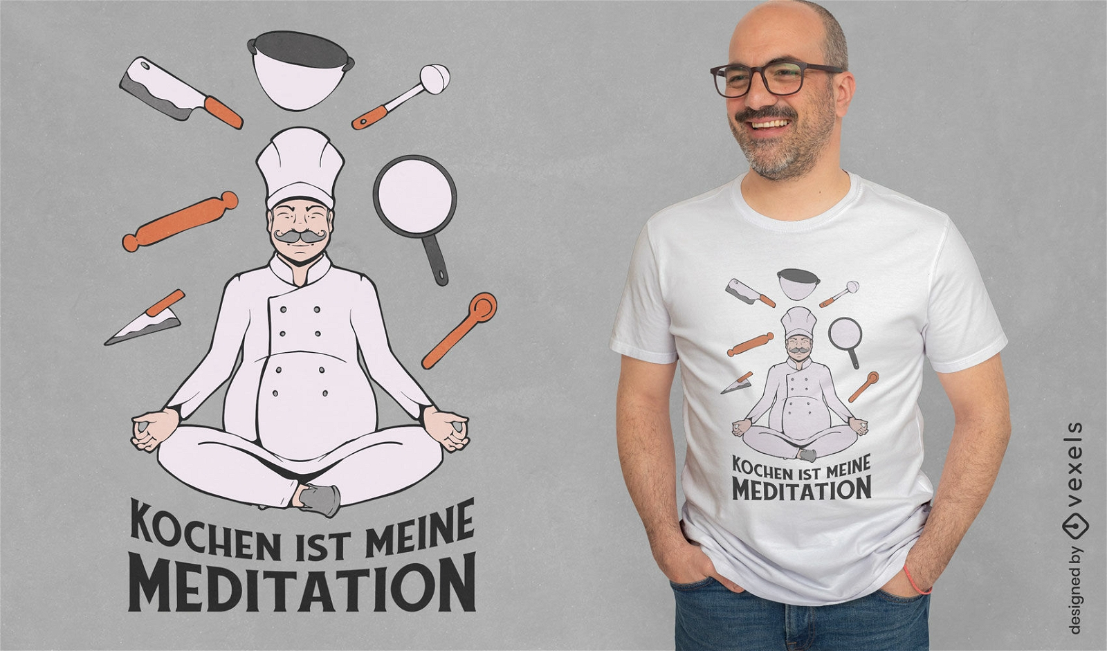 Chef cocina diseño de camiseta de meditación.