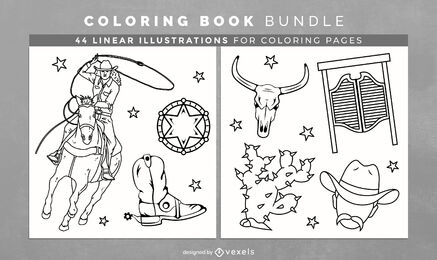 Páginas de design de livro para colorir do oeste selvagem