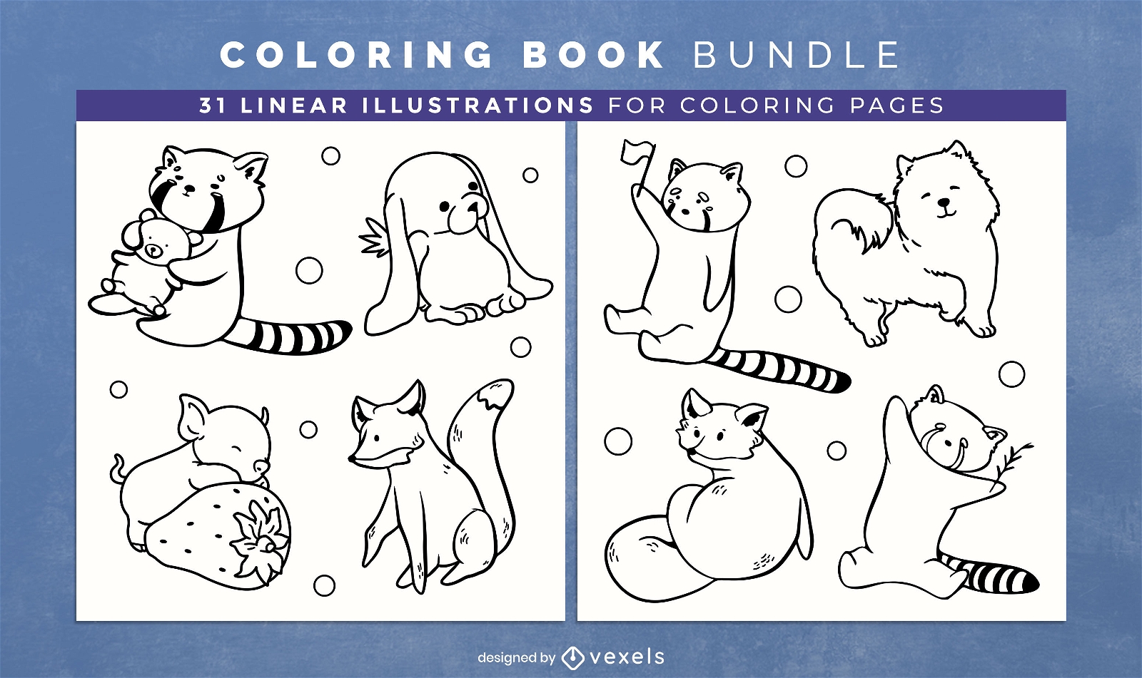 Forest animal characters coloring book design pages