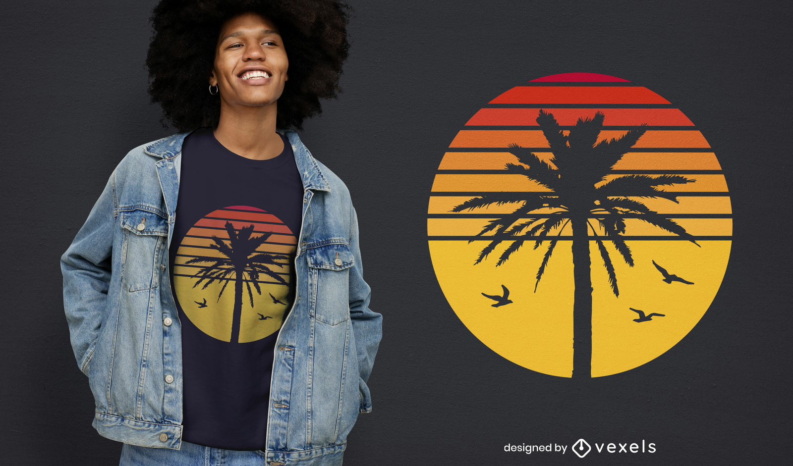 Diseño de camiseta de puesta de sol de palmera.