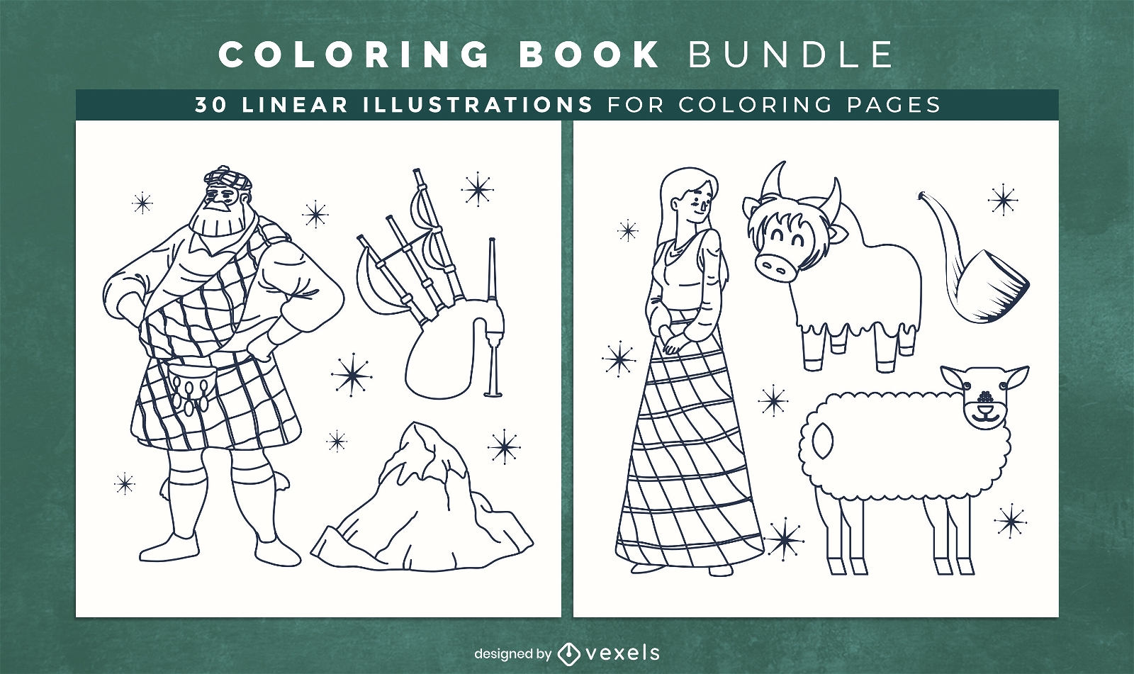 Scottish elements Coloring Book Pages Design