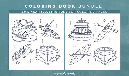 Caiaque e barcos Desenho de páginas de livro para colorir