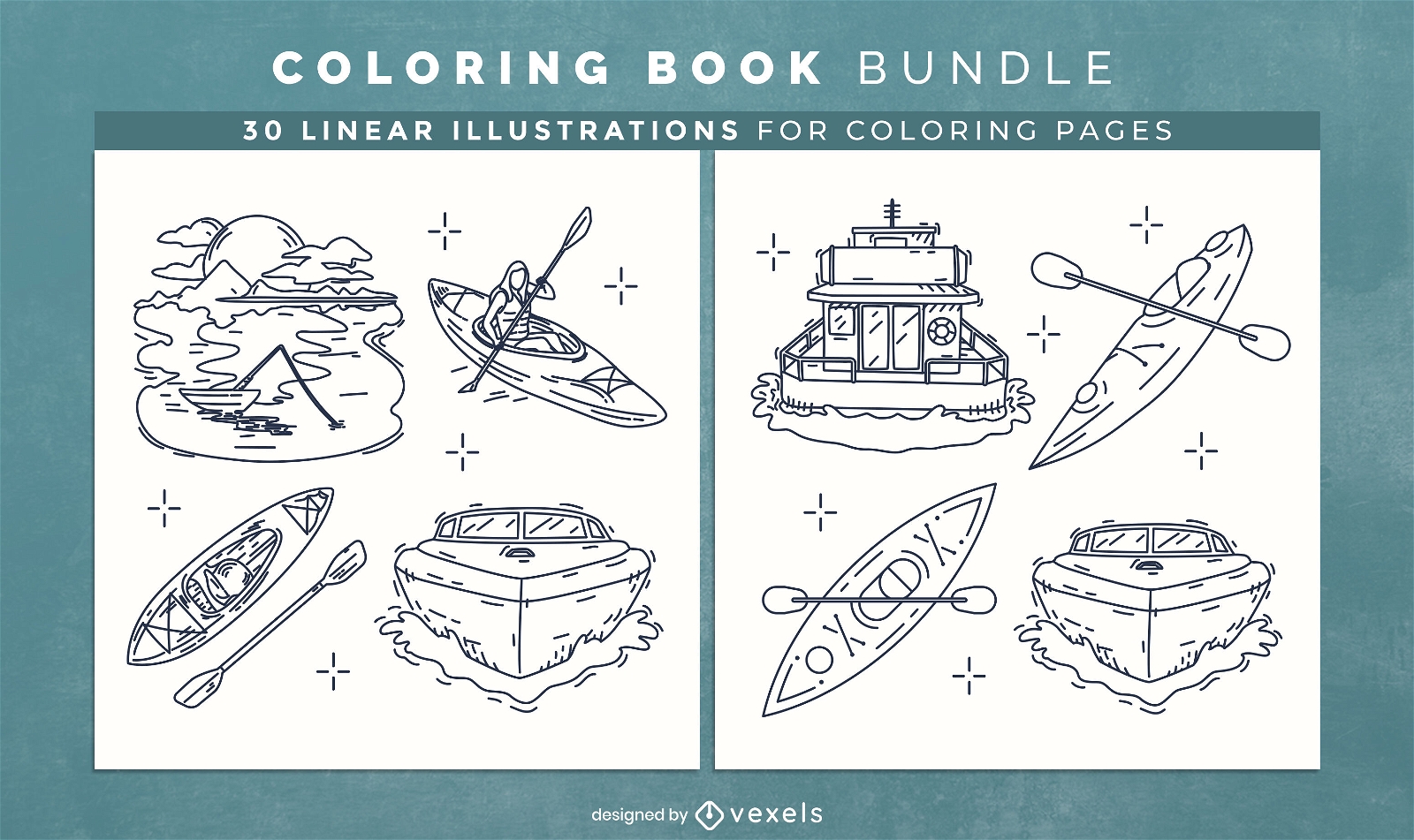 Diseño de páginas de libro para colorear de kayak y barcos