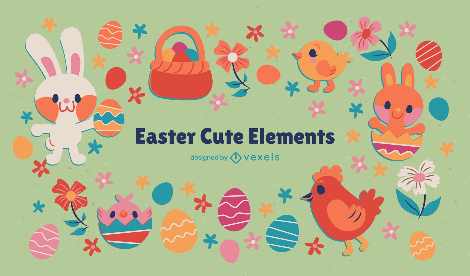 Cute easter elements set