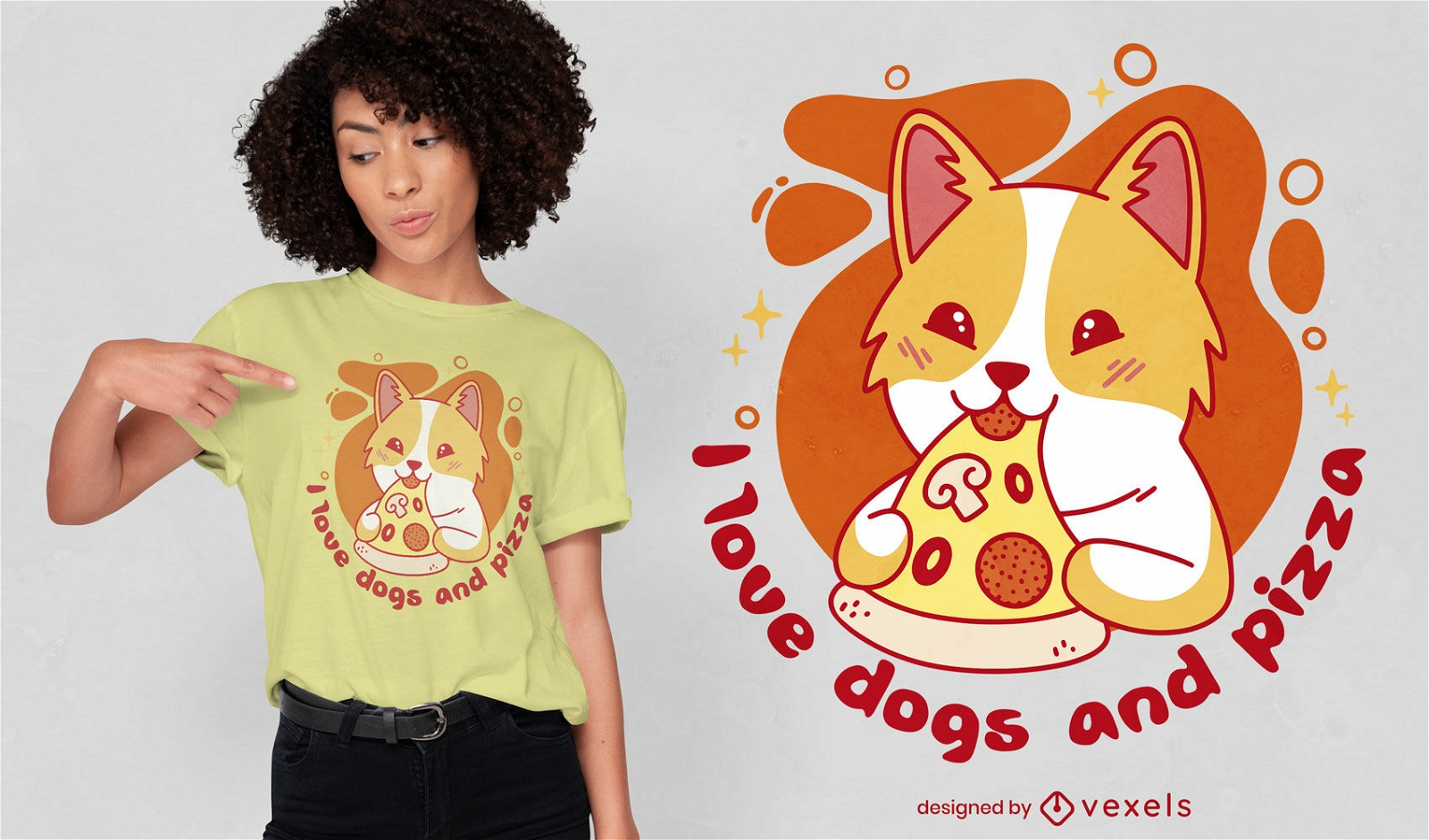Diseño de camiseta para amantes de los perros y la pizza.