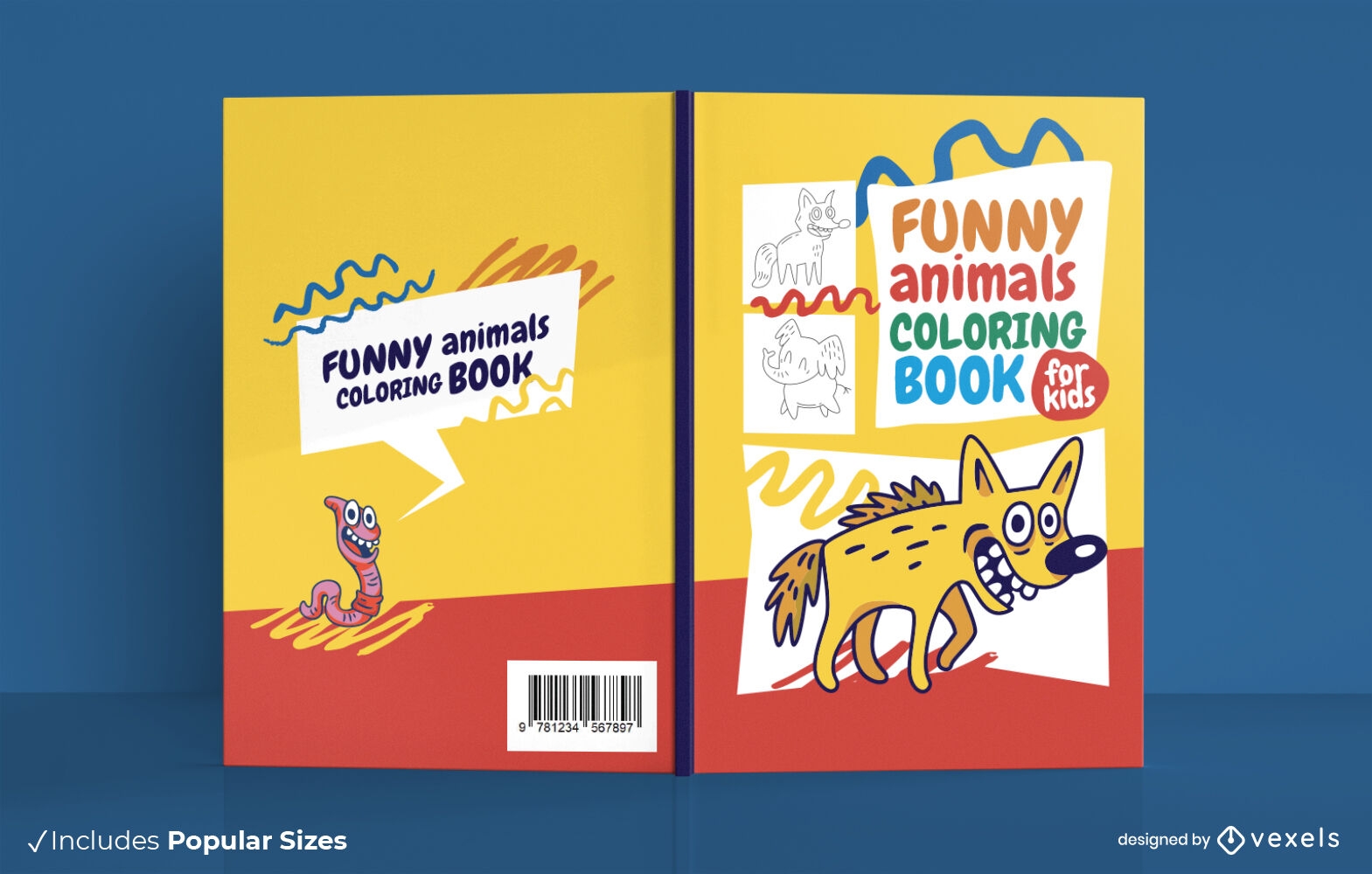 Diseño de portada de libro para colorear de animales de dibujos animados