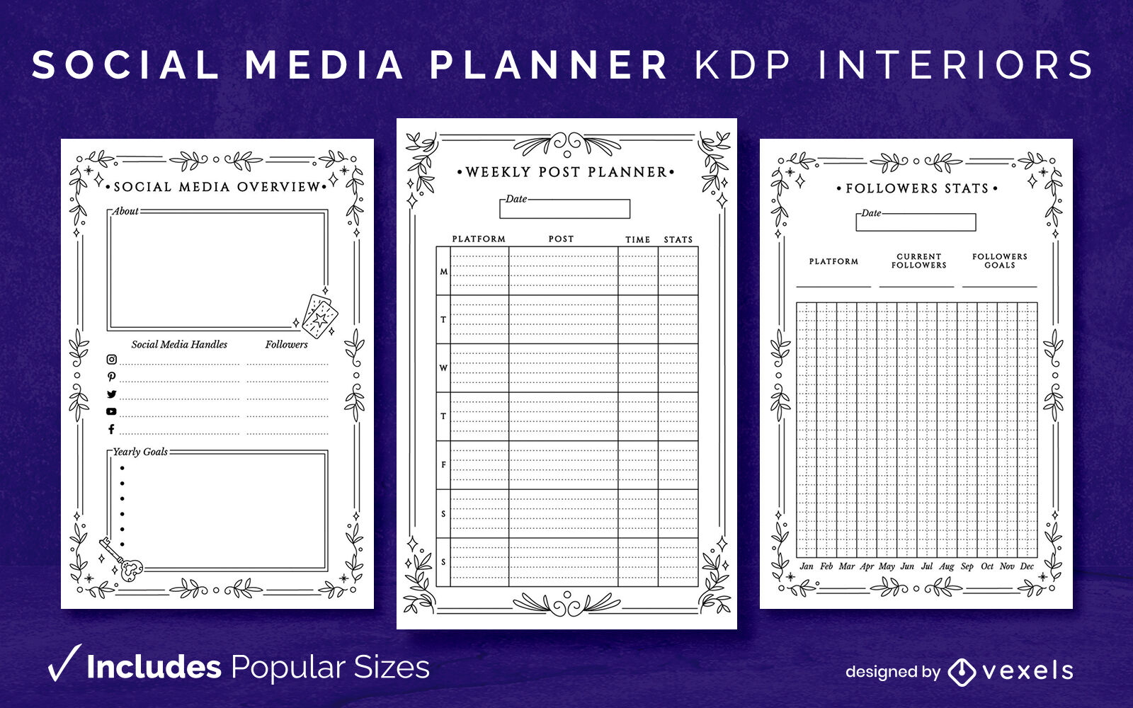 Modelo de design de diário de planejador de mídia social mística KDP