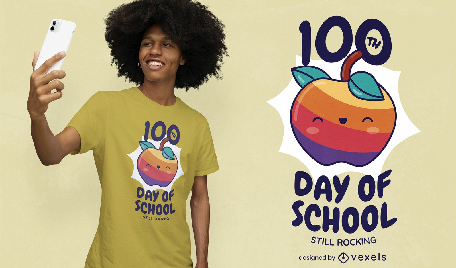 100? dia de design de camiseta escolar