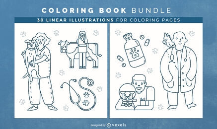 Elementos veterinários Páginas de desenho de livro para colorir