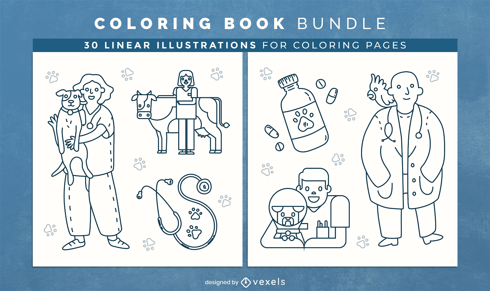 Veterinarian elements Coloring Book Design Pages