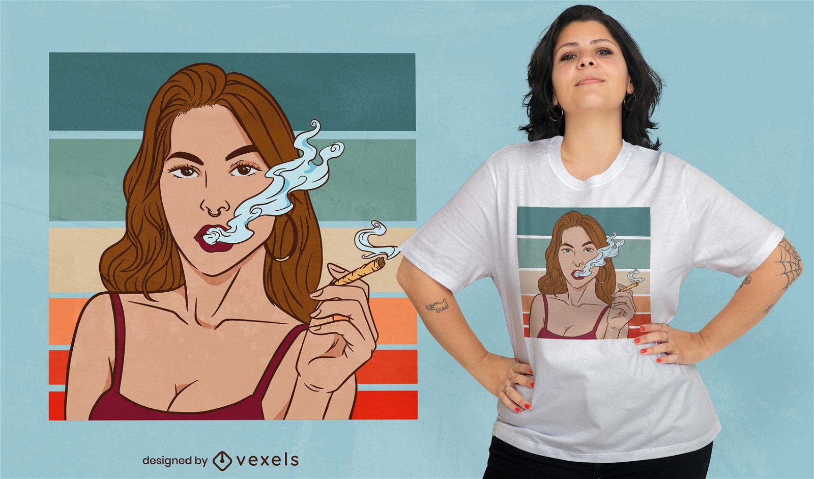 Design de camiseta de maconha de mulher fumante