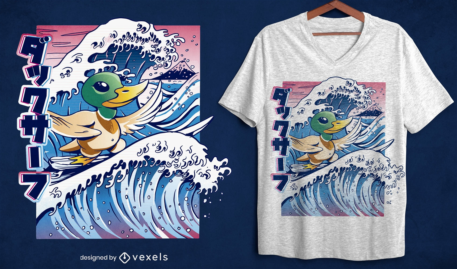 Diseño de camiseta de surf de pato.