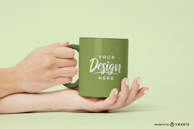 Mãos femininas segurando design de maquete verde