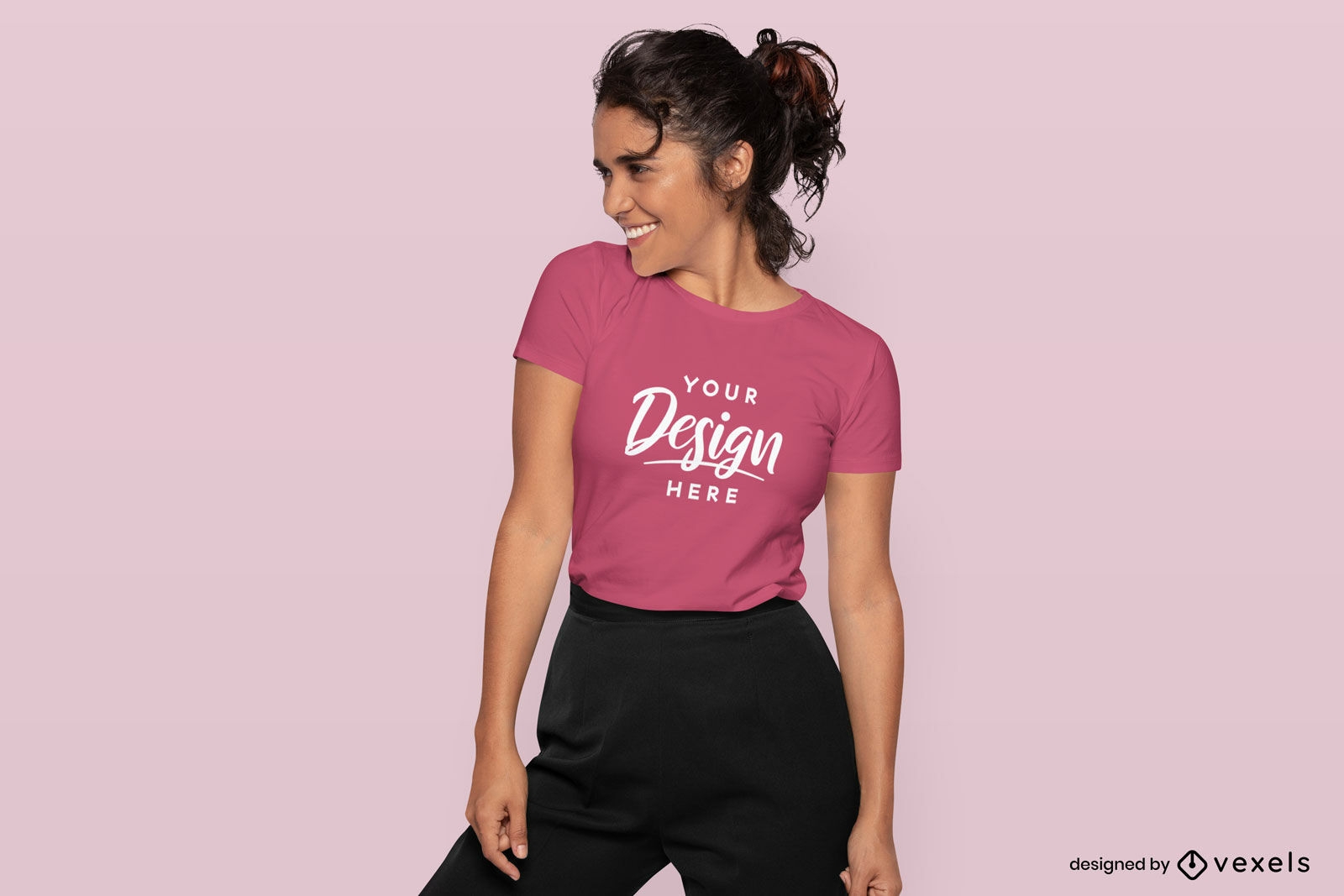 Girl with tied hair t-shirt mockup