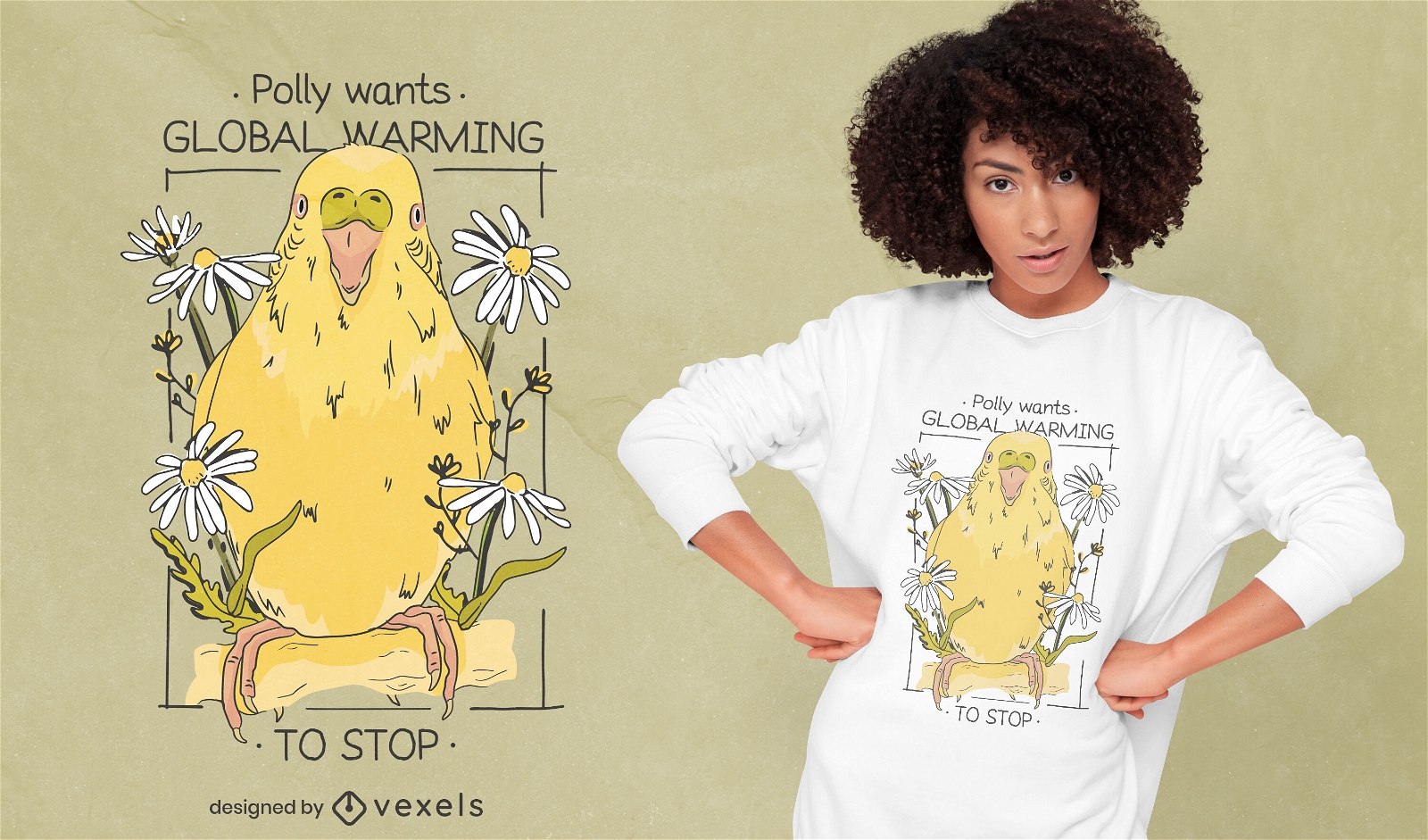 Sittichvogel mit Blumen-T-Shirt-Design