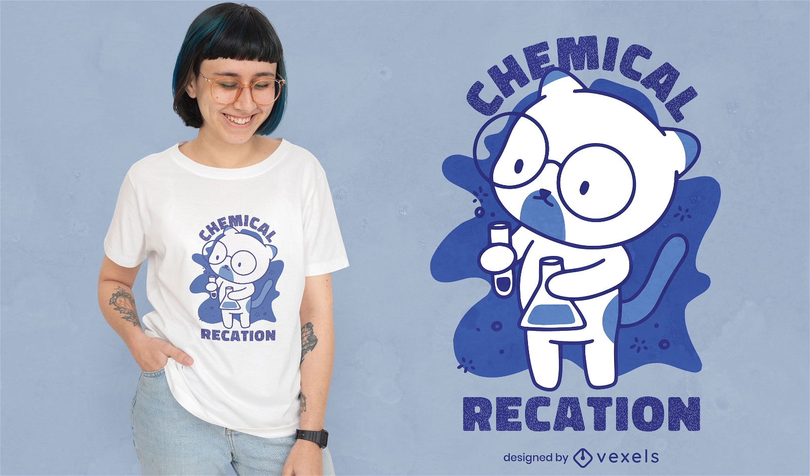 Design de camiseta de desenho animado de cientista de gato