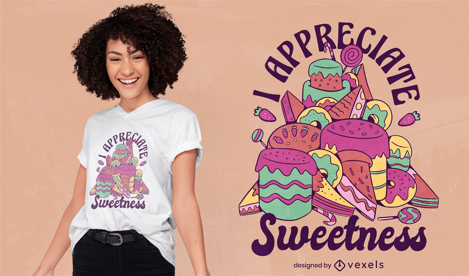 Diseño de camiseta de dulces y repostería.