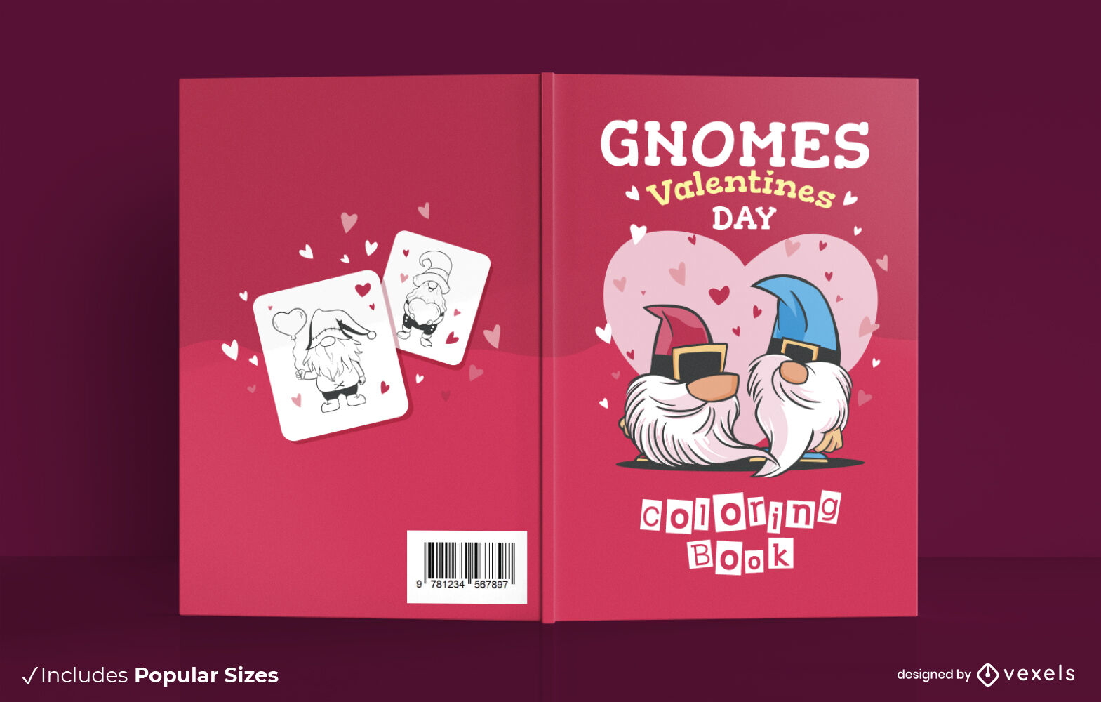Design de capa de livro para colorir de gnomos de dia dos namorados