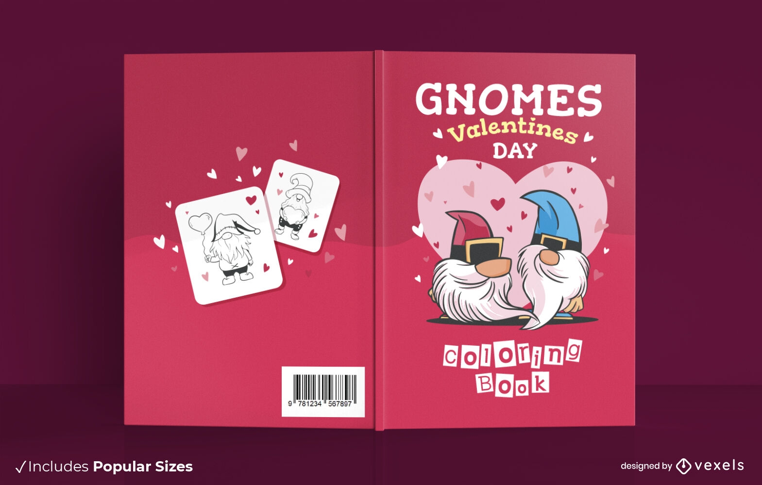 Diseño de portada de libro para colorear de gnomos de San Valentín