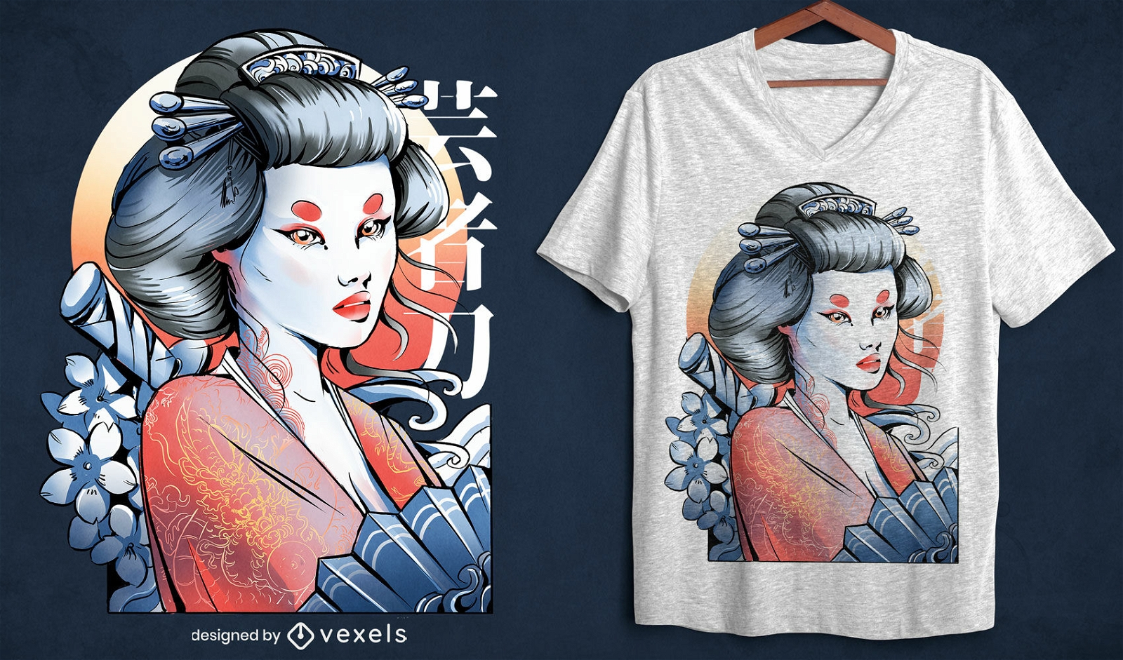 Diseño de camiseta de geisha japonesa.