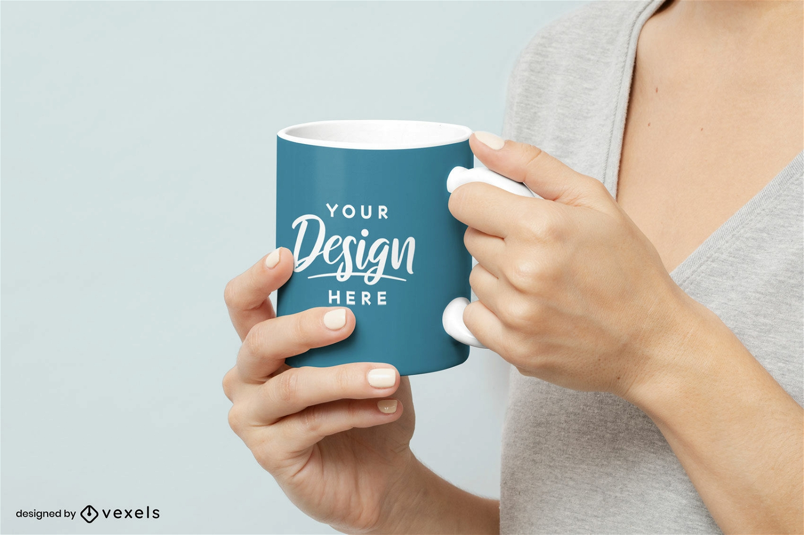 Hands holding a mug mockup design