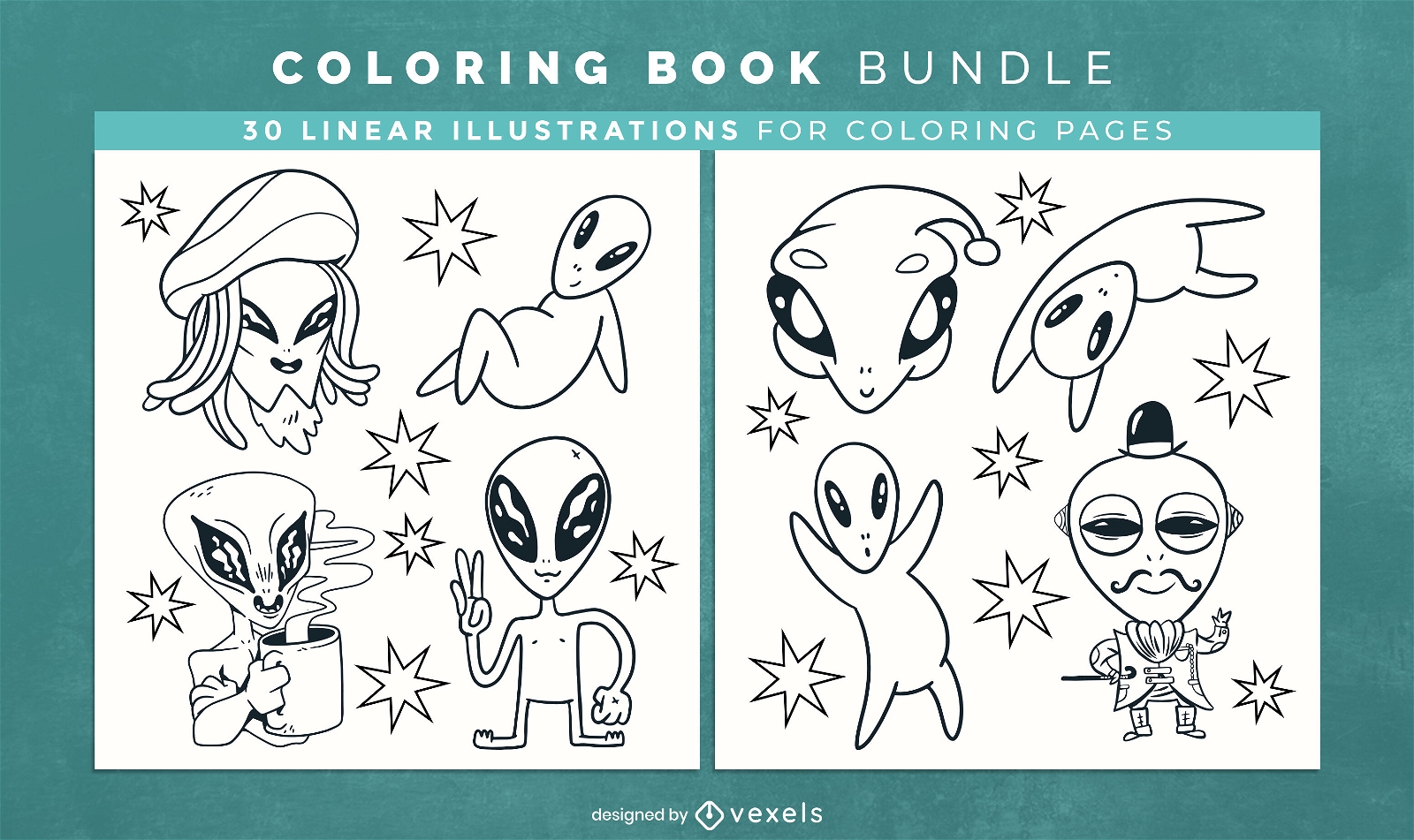Alien coloring book design pages