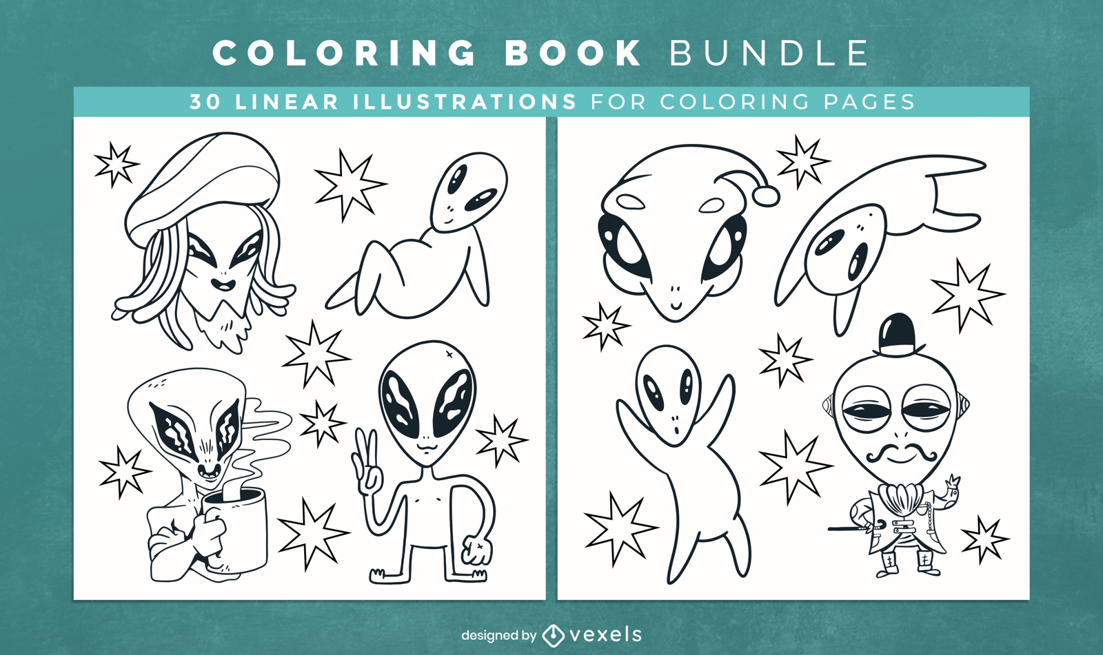 Páginas de design de livro de colorir alienígena
